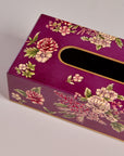 Rosa Maroon Hand-Painted Rectangular Metal Tissue Box Cover
