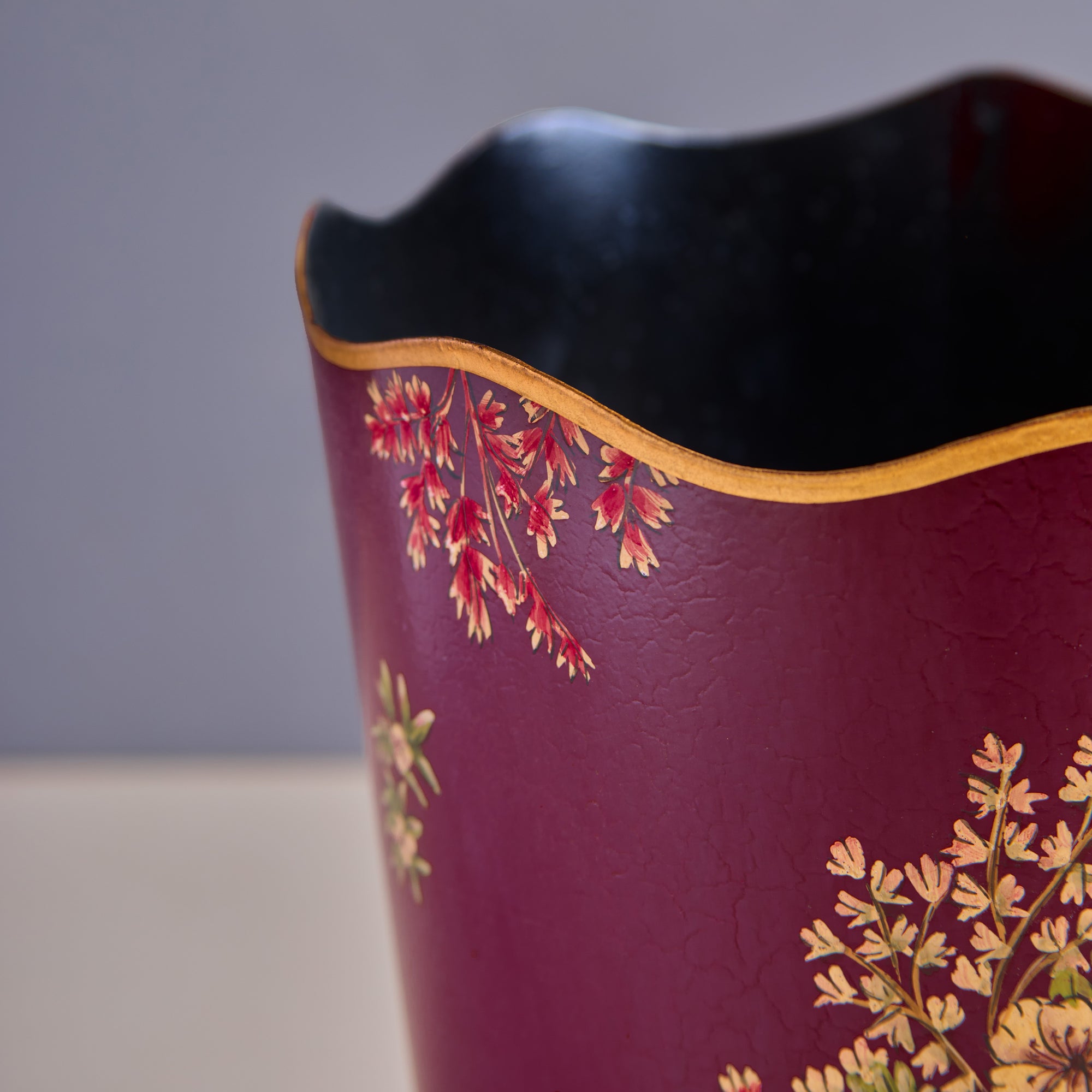 Rosa Maroon Hand-Painted Metal Planter &amp; Wastepaper Bin