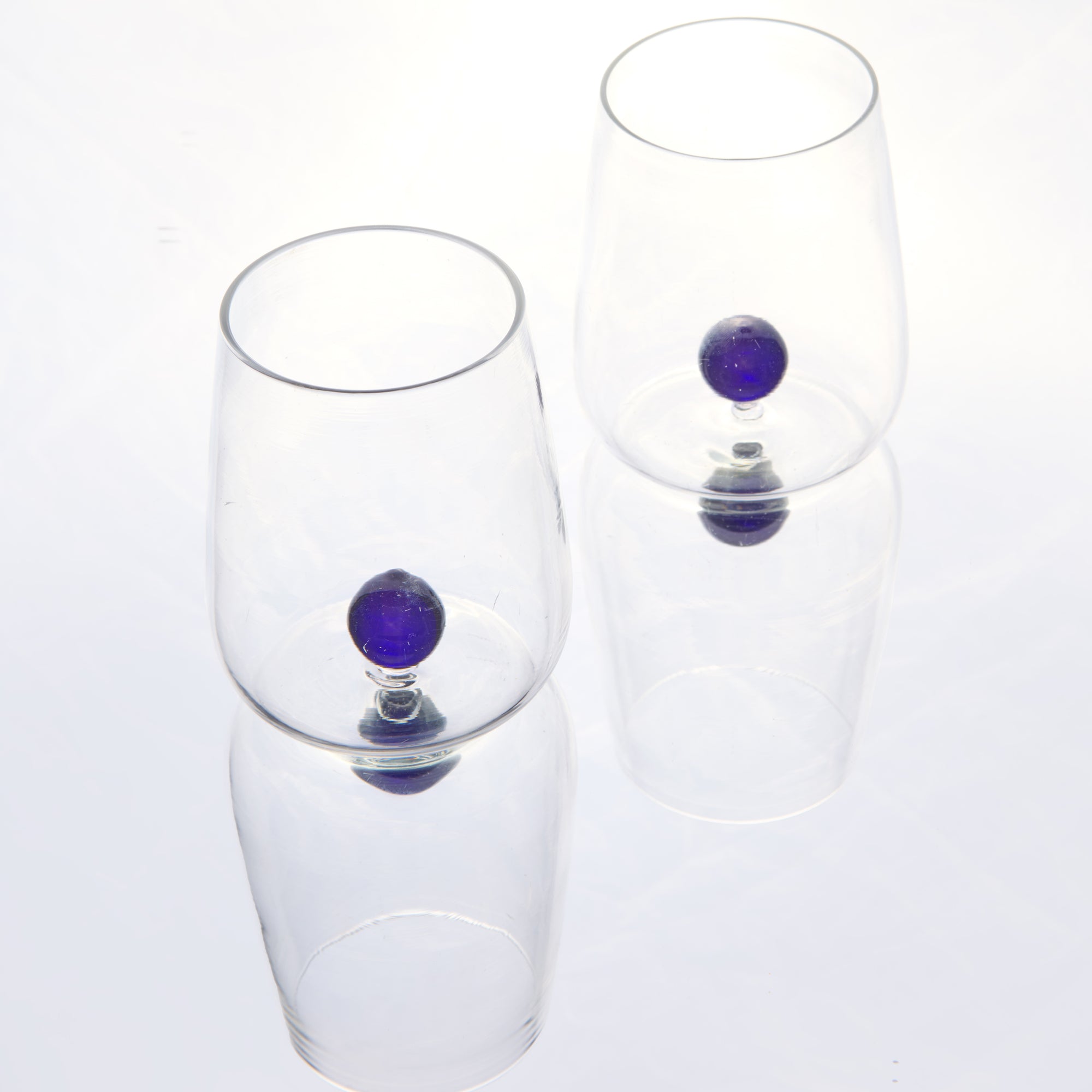 Handblown Encased Blue Orb Drinking Glasses - Set of 2