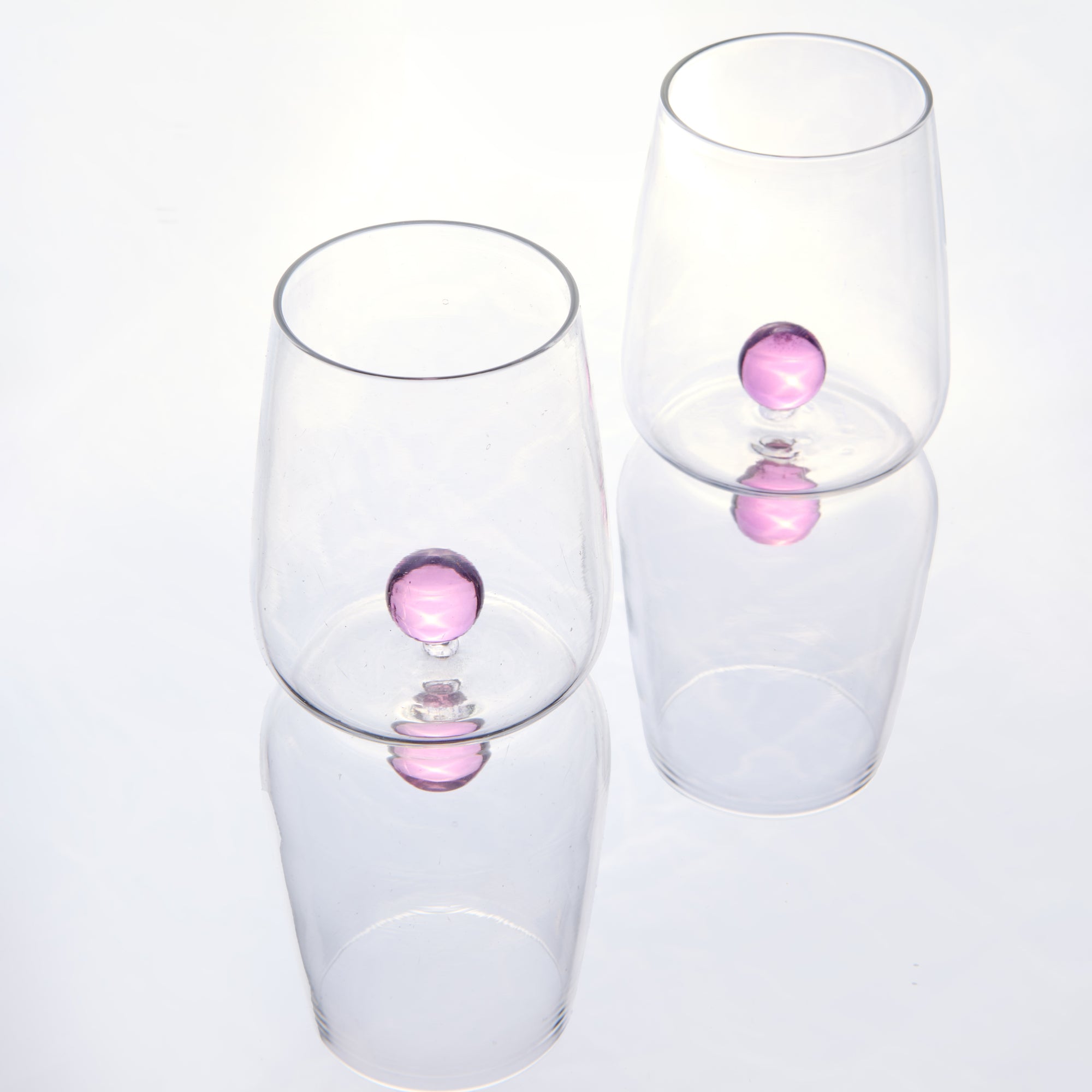Handblown Encased Pink Orb Drinking Glasses - Set of 2