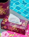 Rosa Maroon Hand-Painted Rectangular Metal Tissue Box Cover