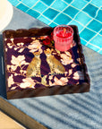 Leopards In Love Maroon Square Wooden Serving Tray