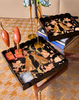 Leopards In Love Black Square Wooden Serving Tray
