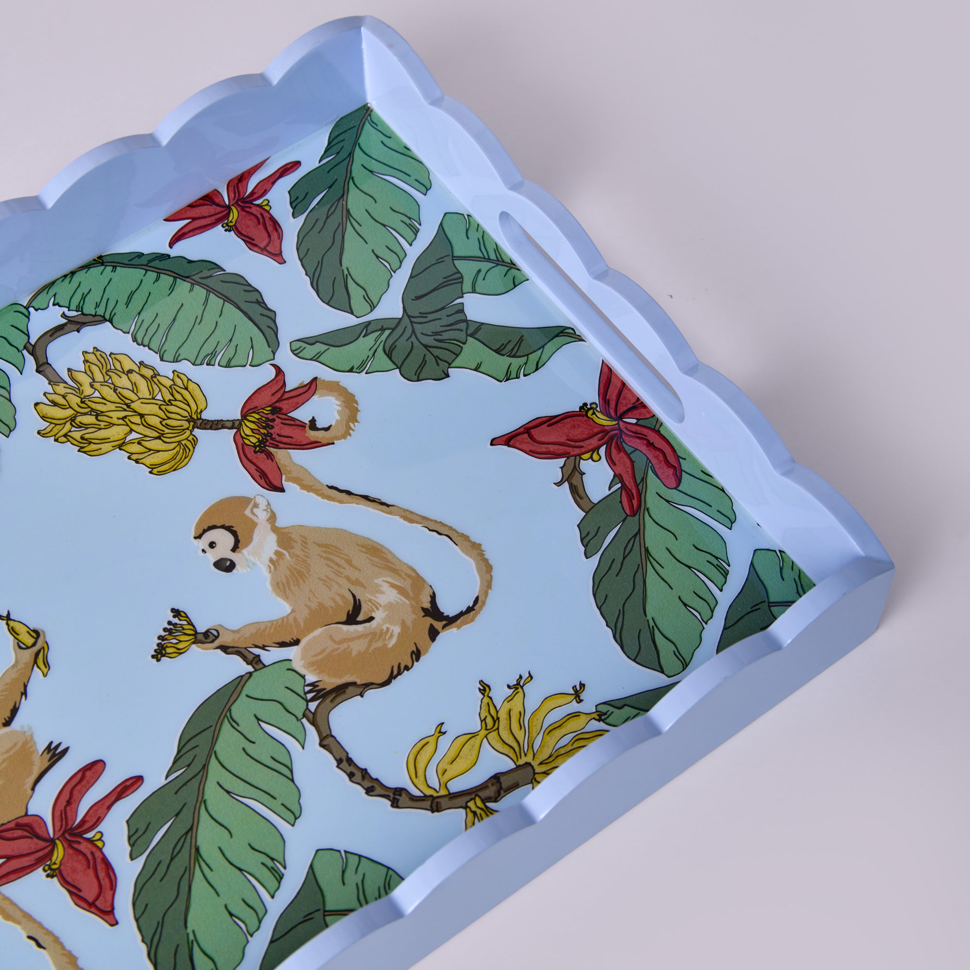 Monkeys In Mischief Blue Hand-Painted Rectangular Wooden Serving Tray