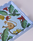 Monkeys In Mischief Blue Hand-Painted Rectangular Wooden Serving Tray