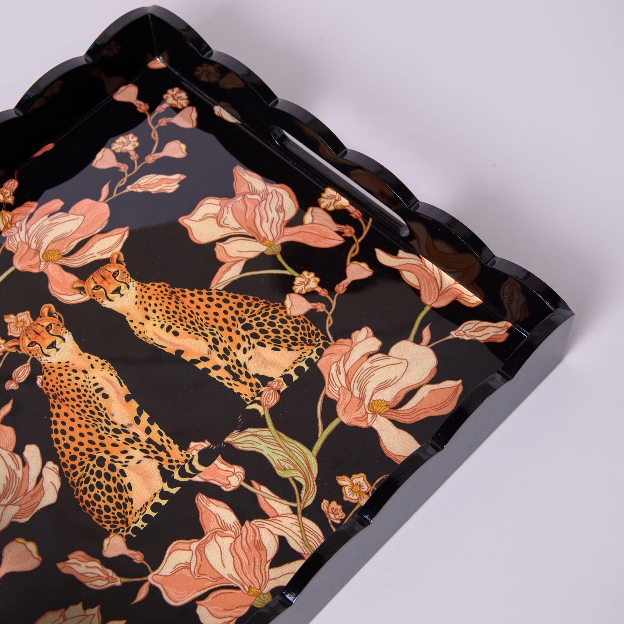 Leopards In Love Black Square Wooden Serving Tray