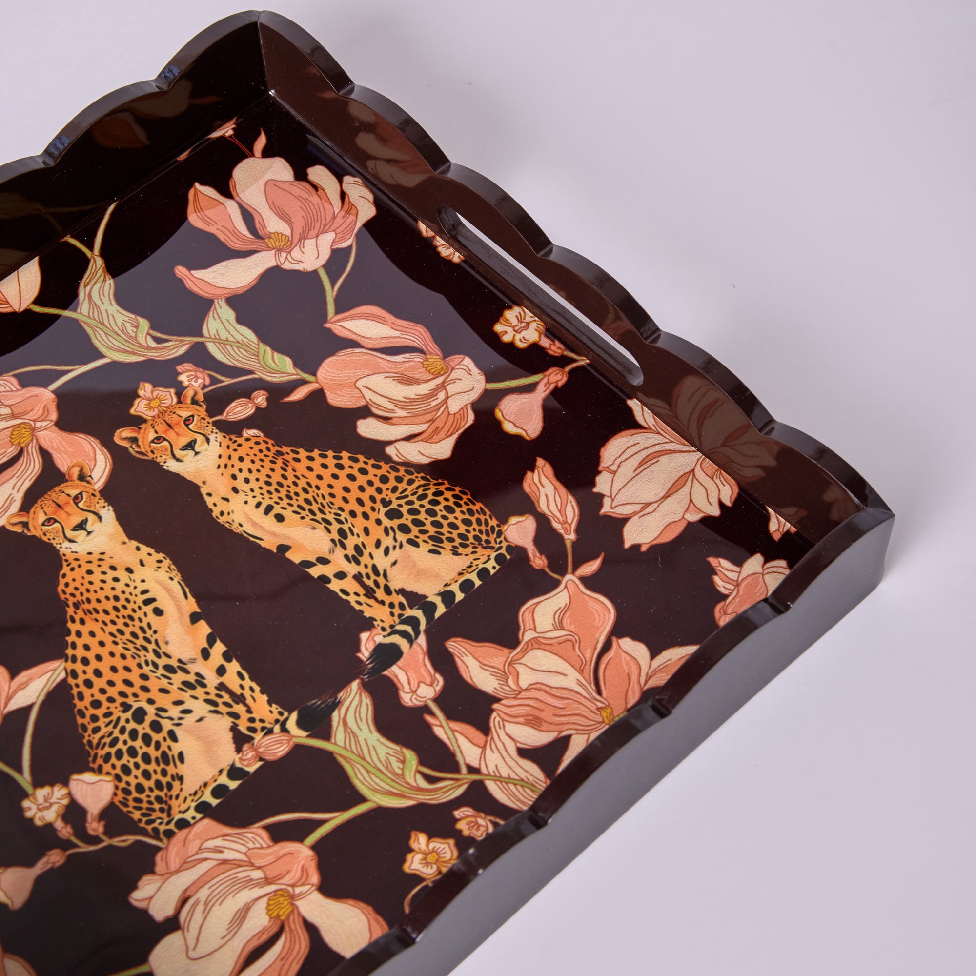 Leopards In Love Maroon Square Wooden Serving Tray