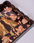 Leopards In Love Maroon Square Wooden Serving Tray