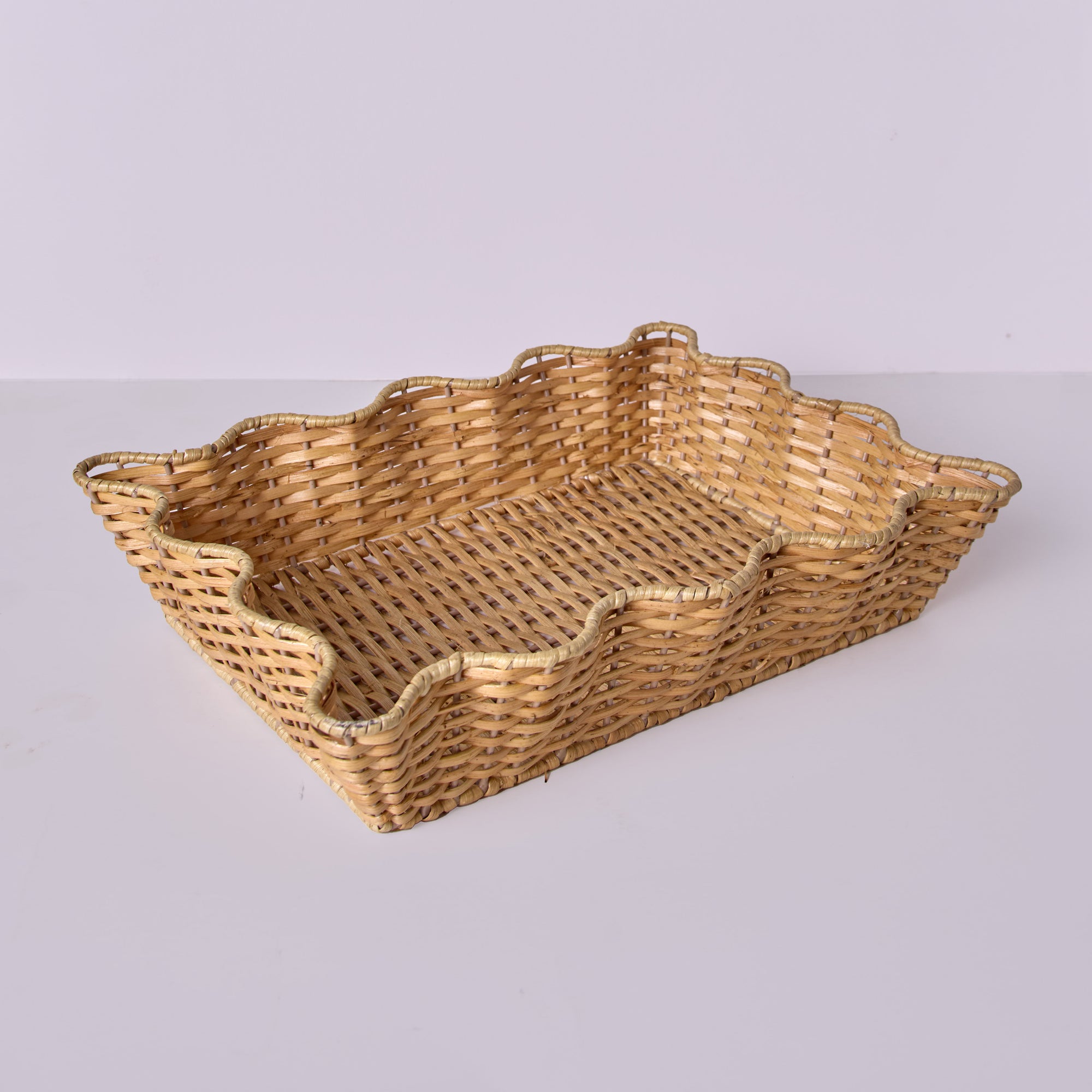 Wicker Wood Light Brown Rectangular Decor Tray