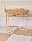 Wicker Wood Light Brown Rectangular Side Table