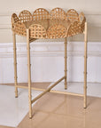 Wicker Wood Light Brown Round Side Table