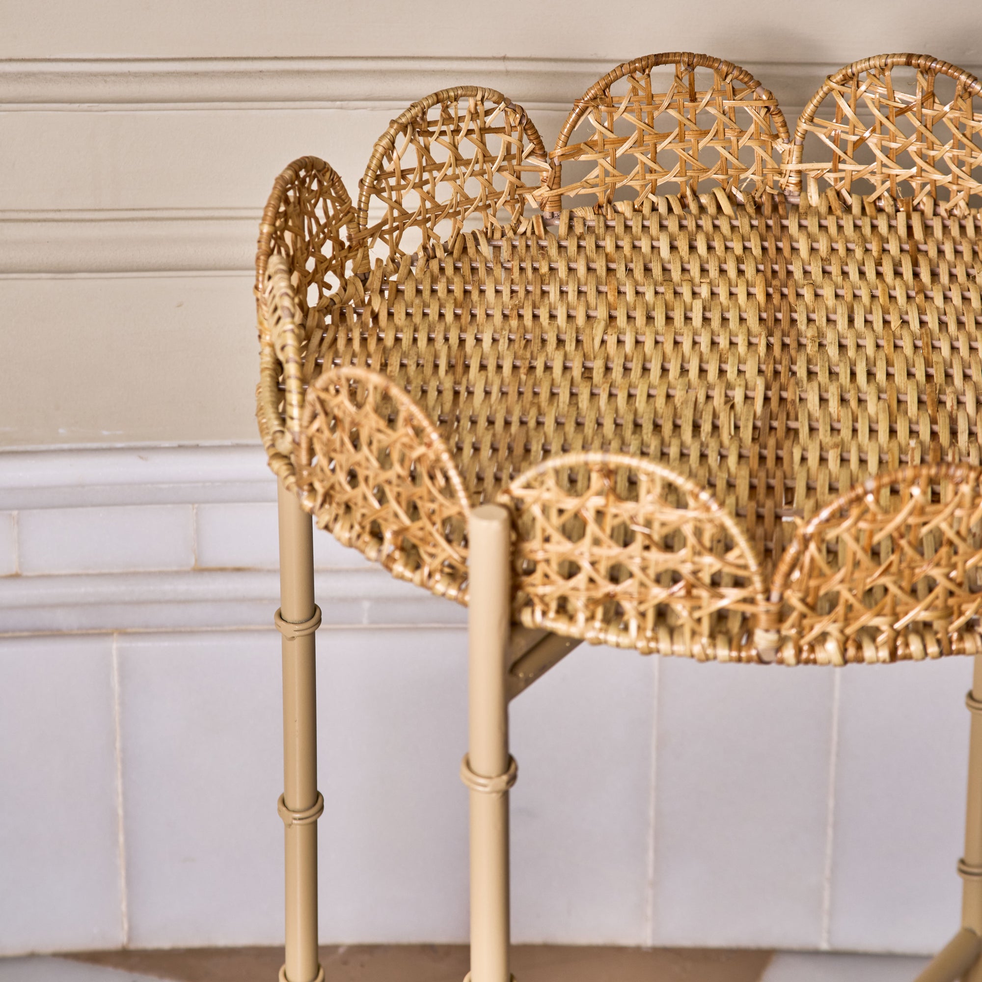 Wicker Wood Light Brown Round Side Table