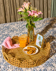 Wicker Wood Light Brown Round Side Table