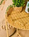 Wicker Wood Light Brown Round Side Table