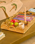 Wicker Wood Light Brown Rectangular Side Table