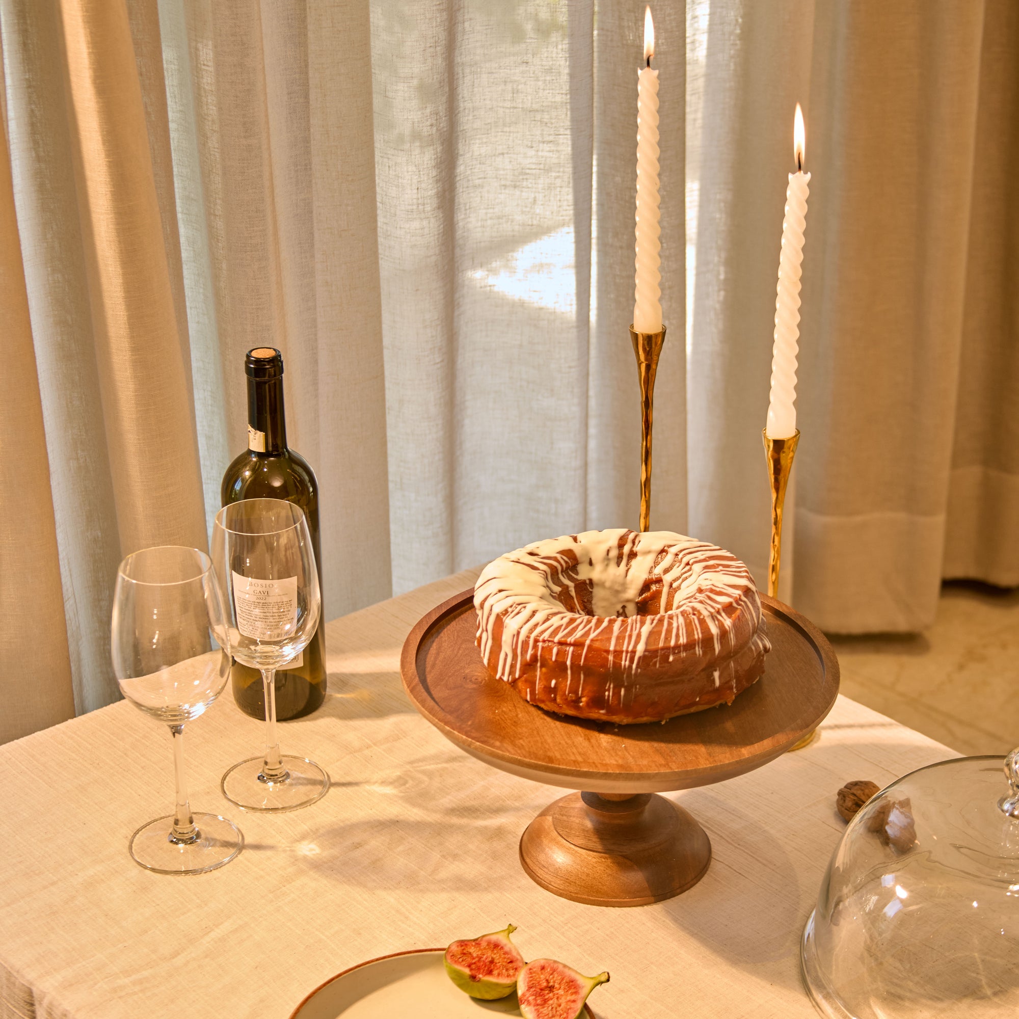 Shibui Brown Wooden Cake Stand with a Glass Cloche