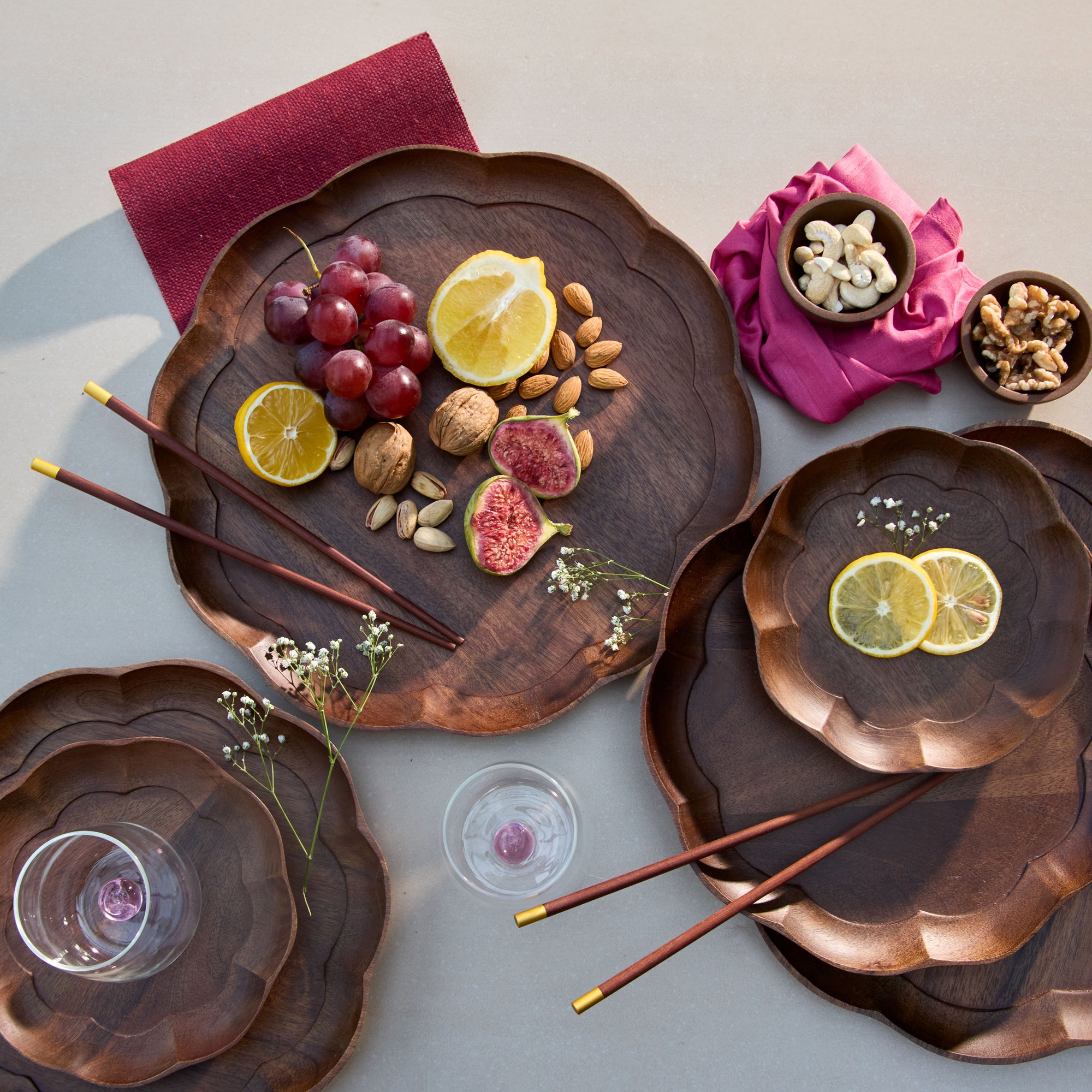 Sakura Brown Wooden Round Serving Trays - Set of 3