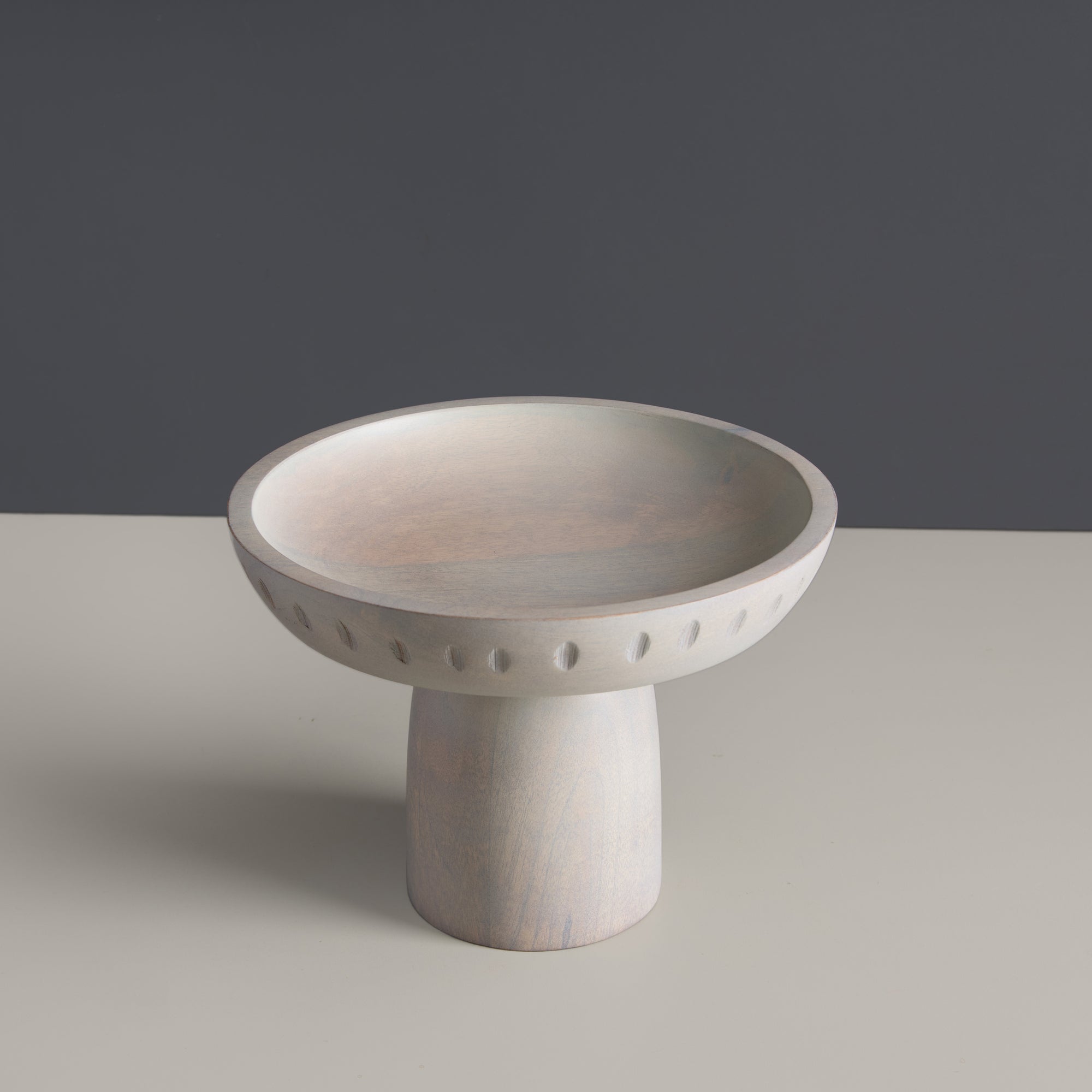 Moku Kake White Wooden Pedestal Bowl