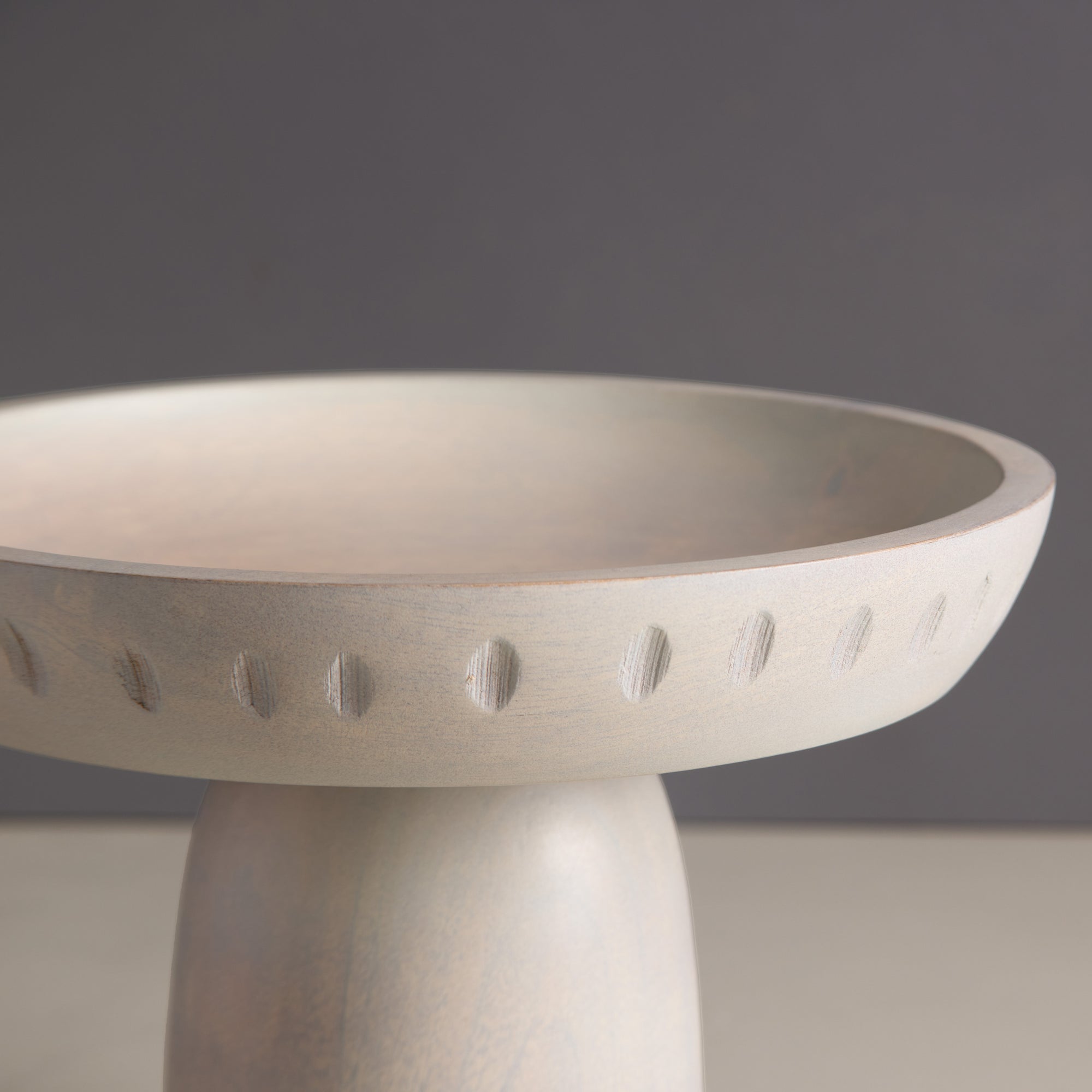 Moku Kake White Wooden Pedestal Bowl