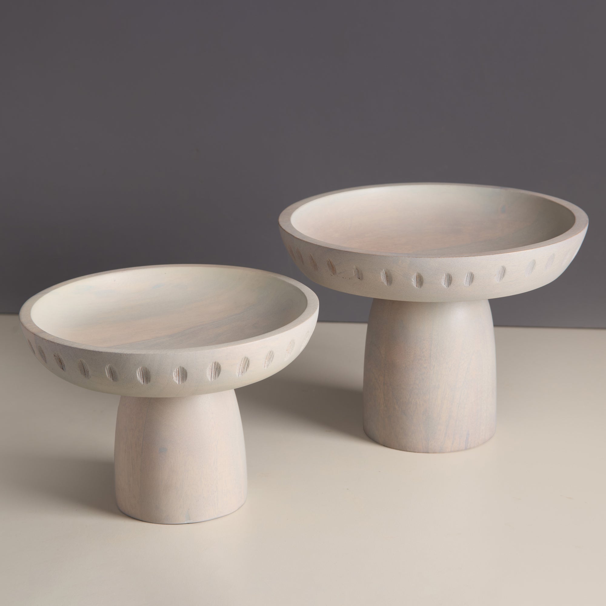 Moku Kake White Wooden Pedestal Bowl