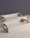 Kibashi White Rectangular Wooden Serving Trays - Set of 2