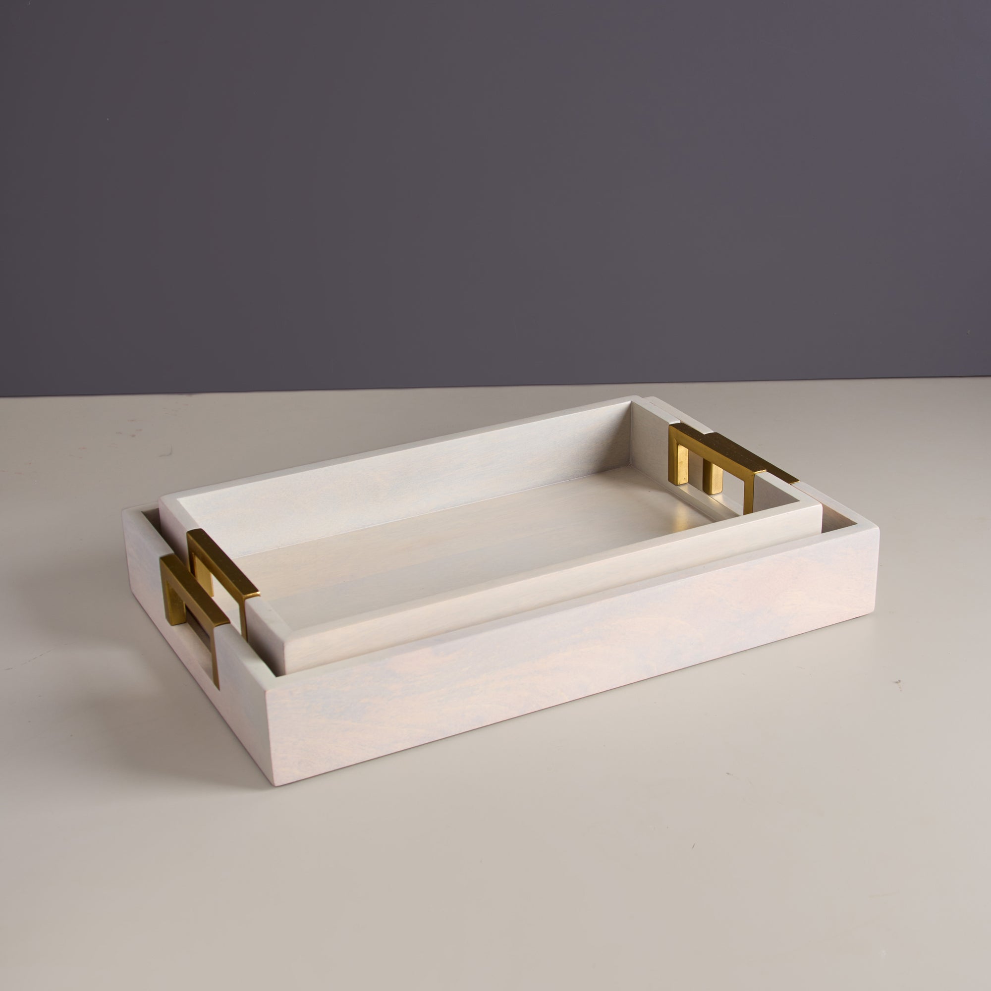 Kibashi White Rectangular Wooden Serving Trays - Set of 2