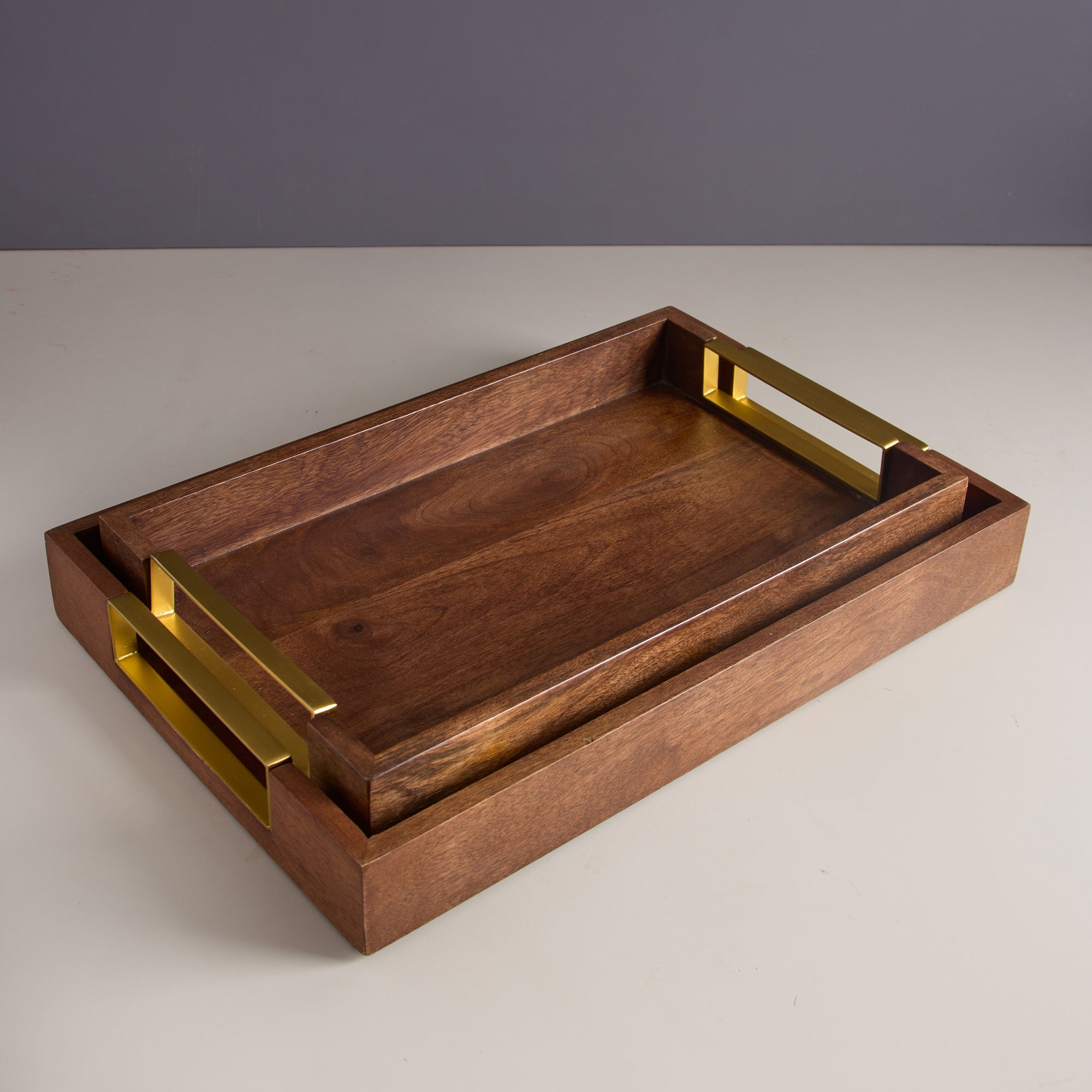Kibashi Brown Rectangular Wooden Serving Trays - Set of 2