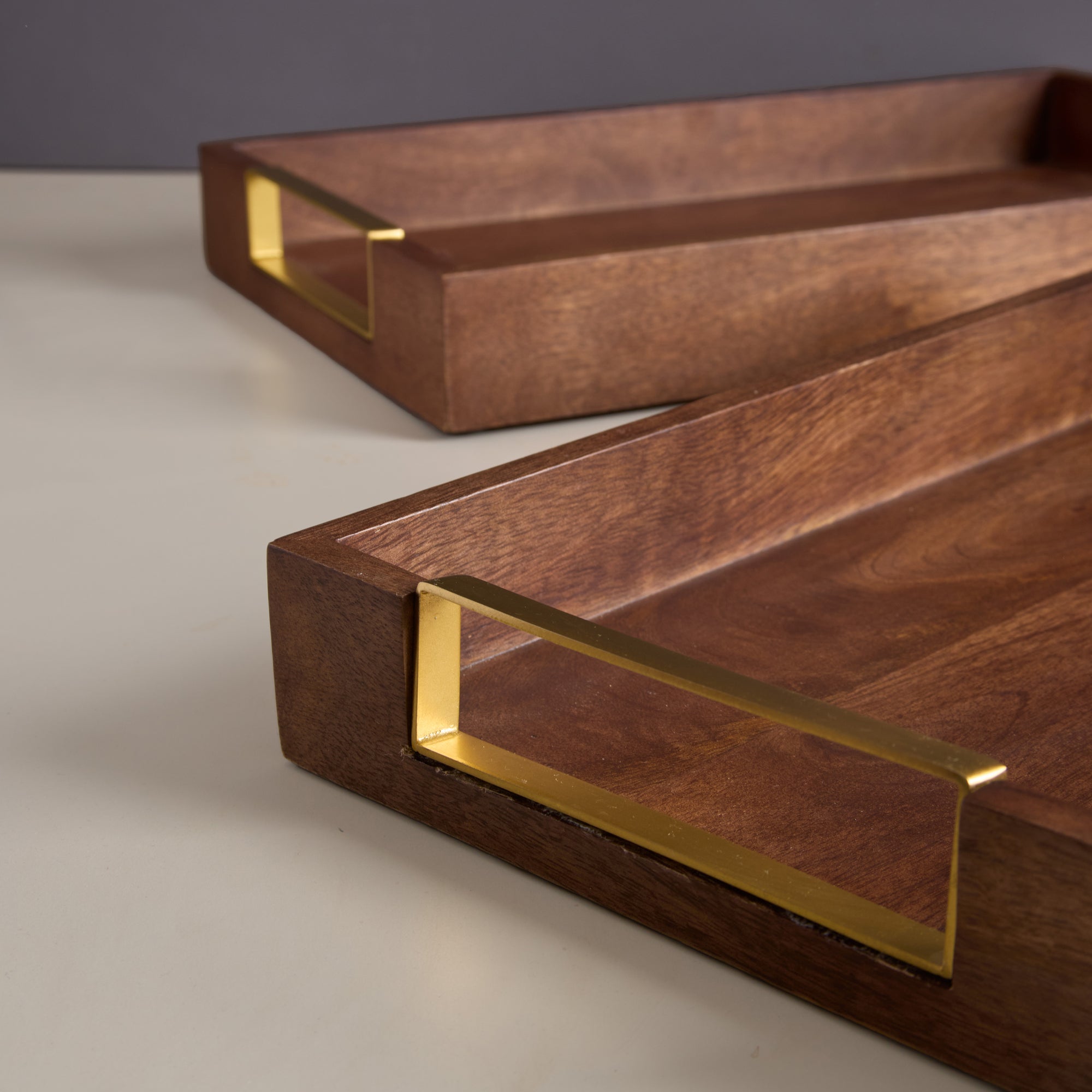 Kibashi Brown Rectangular Wooden Serving Trays - Set of 2