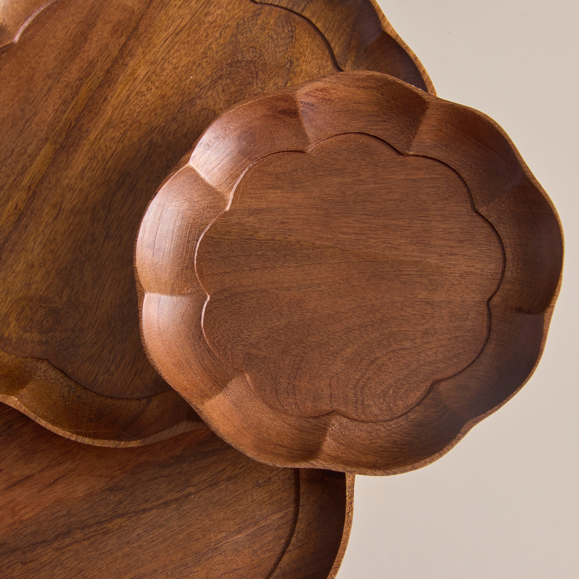 Sakura Brown Wooden Round Serving Trays - Set of 3