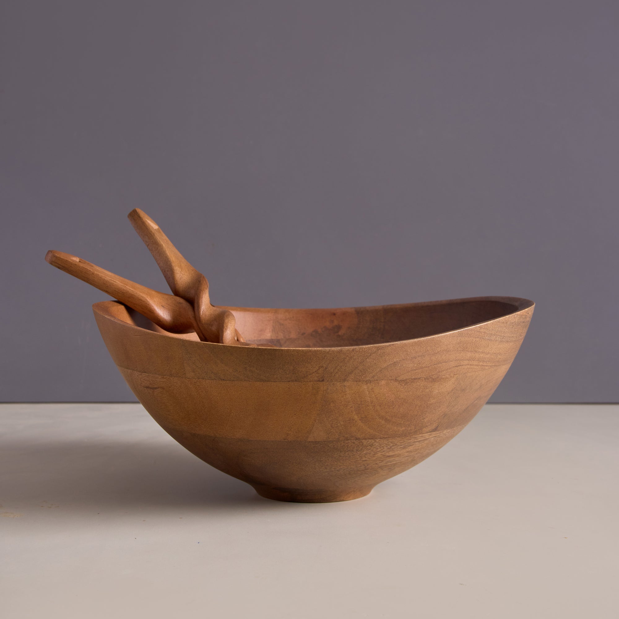 Nami Brown Wooden Salad Bowl with Matching Servers