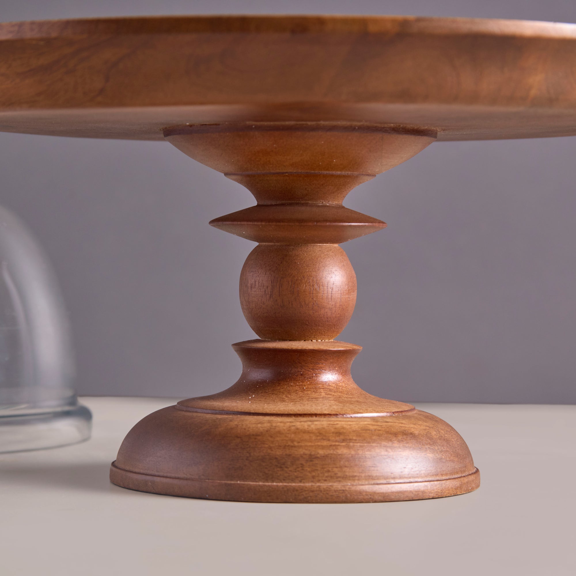 Shibui Brown Wooden Cake Stand with a Glass Cloche
