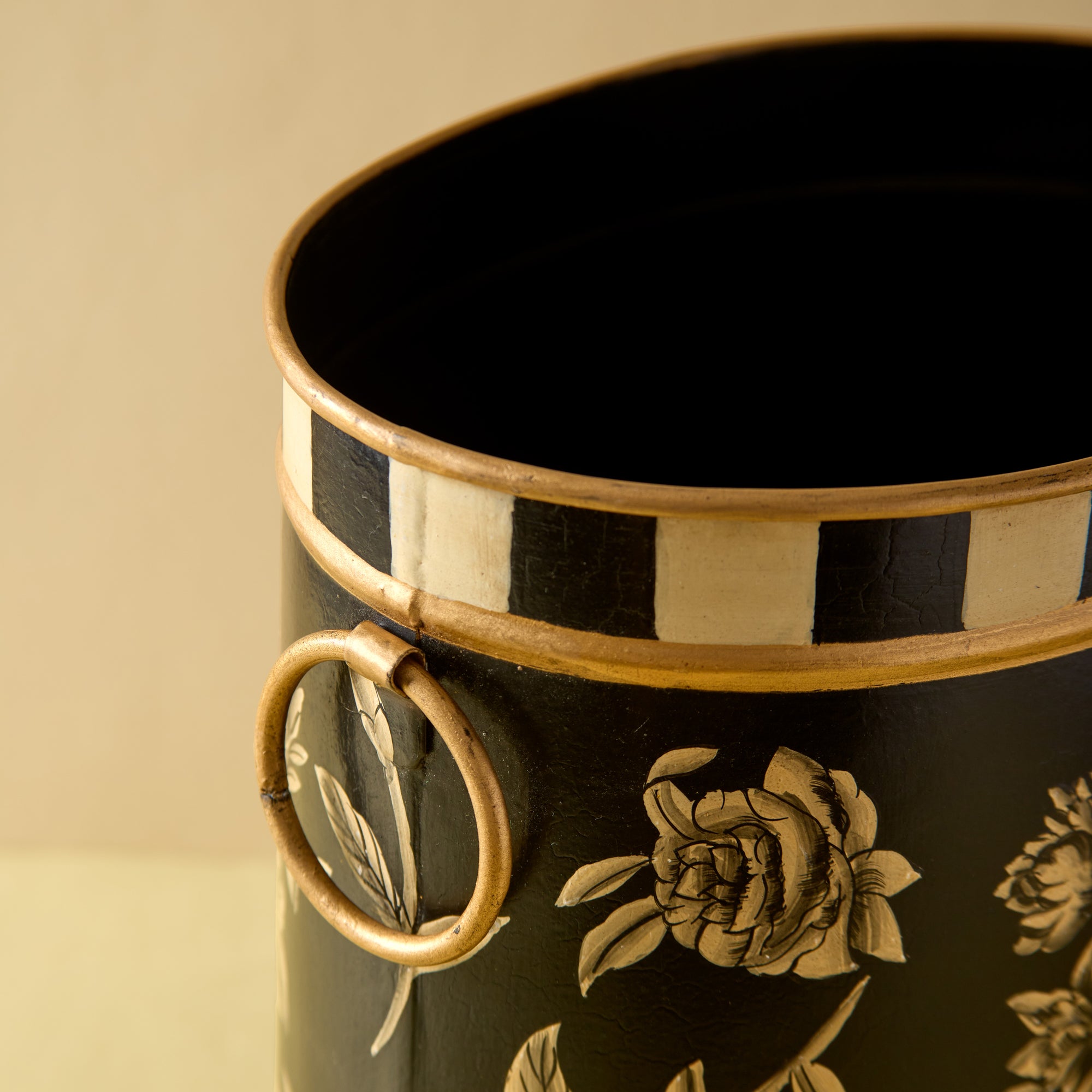 Peony Black Hand-Painted Metal Planter &amp; Wastepaper Bin