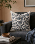 Botanical Floral Print Beige Cotton Cushion Cover