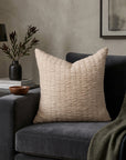 Ruched Beige Cotton Cushion Cover