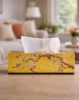 Sakura Gold Hand-Painted Rectangular Metal Tissue Box Cover